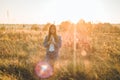 Girl closed her eyes, praying outdoors, Hands folded in prayer concept for faith, spirituality and religion. hope, dreams concept. Royalty Free Stock Photo