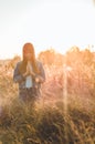 Girl closed her eyes, praying outdoors, Hands folded in prayer concept for faith, spirituality and religion. hope, dreams concept. Royalty Free Stock Photo