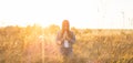 Girl closed her eyes, praying outdoors, Hands folded in prayer concept for faith, spirituality and religion. hope, dreams concept. Royalty Free Stock Photo
