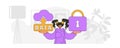 Girl with cloud storage icon and padlock, modern vector character style. Royalty Free Stock Photo