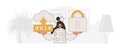 Girl with cloud storage padlock icon modern vector character style. Royalty Free Stock Photo