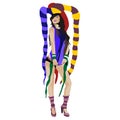 Girl-clown, vector illustration, beautiful girl in the clothes of a jester posing