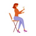 Girl with cocktail sitting on chair flat vector illustration Royalty Free Stock Photo