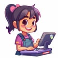 Girl coding on laptop cartoon character Royalty Free Stock Photo