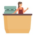 Girl coffee seller icon cartoon vector. Teenager first job