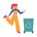 Girl Collecting Plastic Wastes into Trash Bin, Children Picking Up Garbage for Recycling Vector Illustration