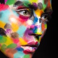 Girl with colored face painted. Art beauty image Royalty Free Stock Photo