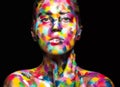 Girl with colored face painted. Art beauty image Royalty Free Stock Photo