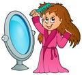 Girl combing hair theme 1 Royalty Free Stock Photo