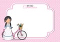 Girl communion card. Girl with bicycle