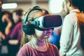 girl at conference on cyber technologies in virtual reality gles vr headset