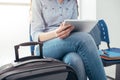 Girl connecting in the terminal waiting room