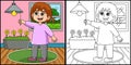 Girl Conserving Energy Coloring Page Illustration Royalty Free Stock Photo