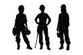 Girl construction worker wearing uniforms silhouette bundle. Female bricklayer silhouette collection. Mason women with anonymous Royalty Free Stock Photo