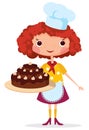 Girl cook with cake