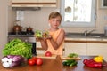 Girl Cooking. Healthy Eating - Vegetable Salad. Diet. Dieting Concept. Healthy Lifestyle. Cooking At Home. Prepare Food. Royalty Free Stock Photo