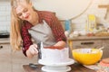 Girl cooking sweet dessert. Culinary masterclass.