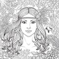 Girl among the corals coloring page