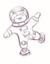 Girl cosmonaut, vector illustration in cartoon style for colouring