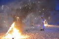 girl cosplaying snow queen holding a fire wrap in her hand, Republic of Karelia, Ruskealla mountain park, 07/01/2019