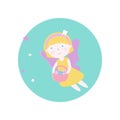 Girl in costume of a tooth fairy.Vector illustration. Fairy-tale subjects and characters. Objects on a colored circle