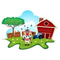 Girl cow cartoon in a farm for your design Royalty Free Stock Photo