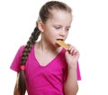 Girl with cracker Royalty Free Stock Photo
