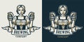 Girl with beer pint. Logo for bevery bar or pub