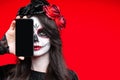 Sugar skull makeup on happy Halloween party Royalty Free Stock Photo