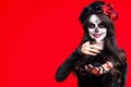 Sugar skull makeup on happy Halloween party Royalty Free Stock Photo