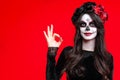 Sugar skull makeup on happy Halloween party Royalty Free Stock Photo