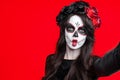 Sugar skull makeup on happy Halloween party Royalty Free Stock Photo