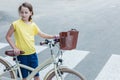 Girl on a crosswalk Royalty Free Stock Photo