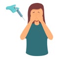 Girl cry under injection icon cartoon vector. Doctor afraid