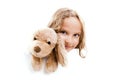 Girl with Cuddly Dog Banner