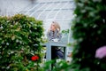 Girl with cup of coffee in autumn season garden Royalty Free Stock Photo