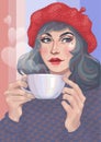 Girl with a cup of hot drink