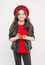 Girl curly hair wear leather jacket. Brutal style tender but confident girl. Rock style suits her. Rock and roll is way