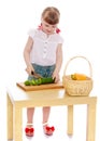 Girl cut salad Royalty Free Stock Photo