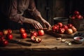 girl cuts apples on a cutting board. Royalty Free Stock Photo