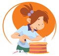 Girl cutting cake. Illustration for internet and mobile website
