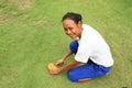 Girl cutting chocolate fruit Royalty Free Stock Photo