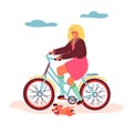 Girl cycling - flat design style colorful illustration Royalty Free Stock Photo