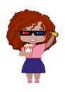 Girl in 3D glasses, with a ticket to the cinema and popcorn Royalty Free Stock Photo