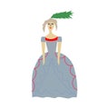 girl dance fashion pretty drawing with a green feather and blue dress