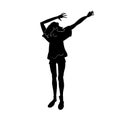 The girl dance. Black and white isolated silhouette with contour. Vector illustration. Royalty Free Stock Photo