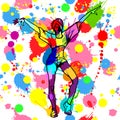 Girl dancer with colorful ink and paint splashes