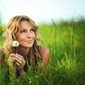 Girl with dandelion i wish Royalty Free Stock Photo