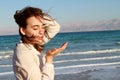 Girl at dead sea beach Royalty Free Stock Photo