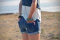 Girl in denim short shorts